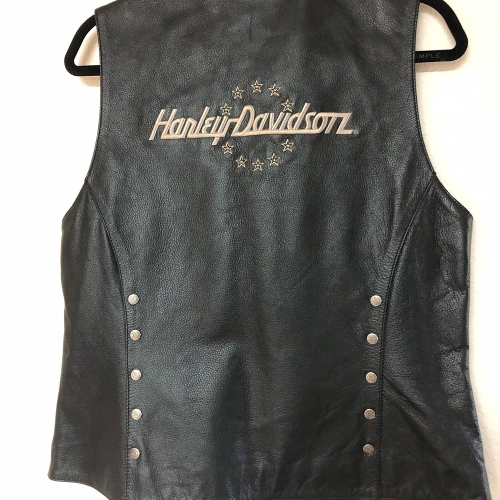 Harley-Davidson Black Leather Vest with Silver Accents